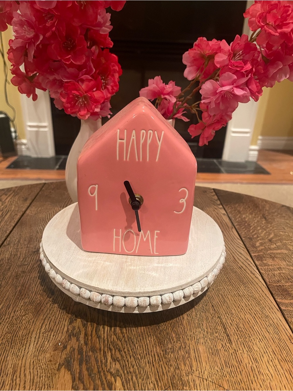 Rae Dunn Happy Home Pink Ceramic Table Clock